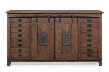 Buffet en bois de manguier et métal 2 portes coulissantes 4 tiroirs - ESTAMINET