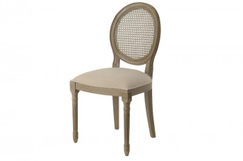 Chaise médaillon en bois et tissu coloré
