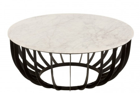 Table basse ronde en marbre et pied en métal noir diamètre 90 cm