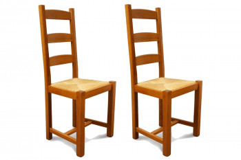 OCCASION Chaises en bois - assise paille - Riga (Lot de 2)