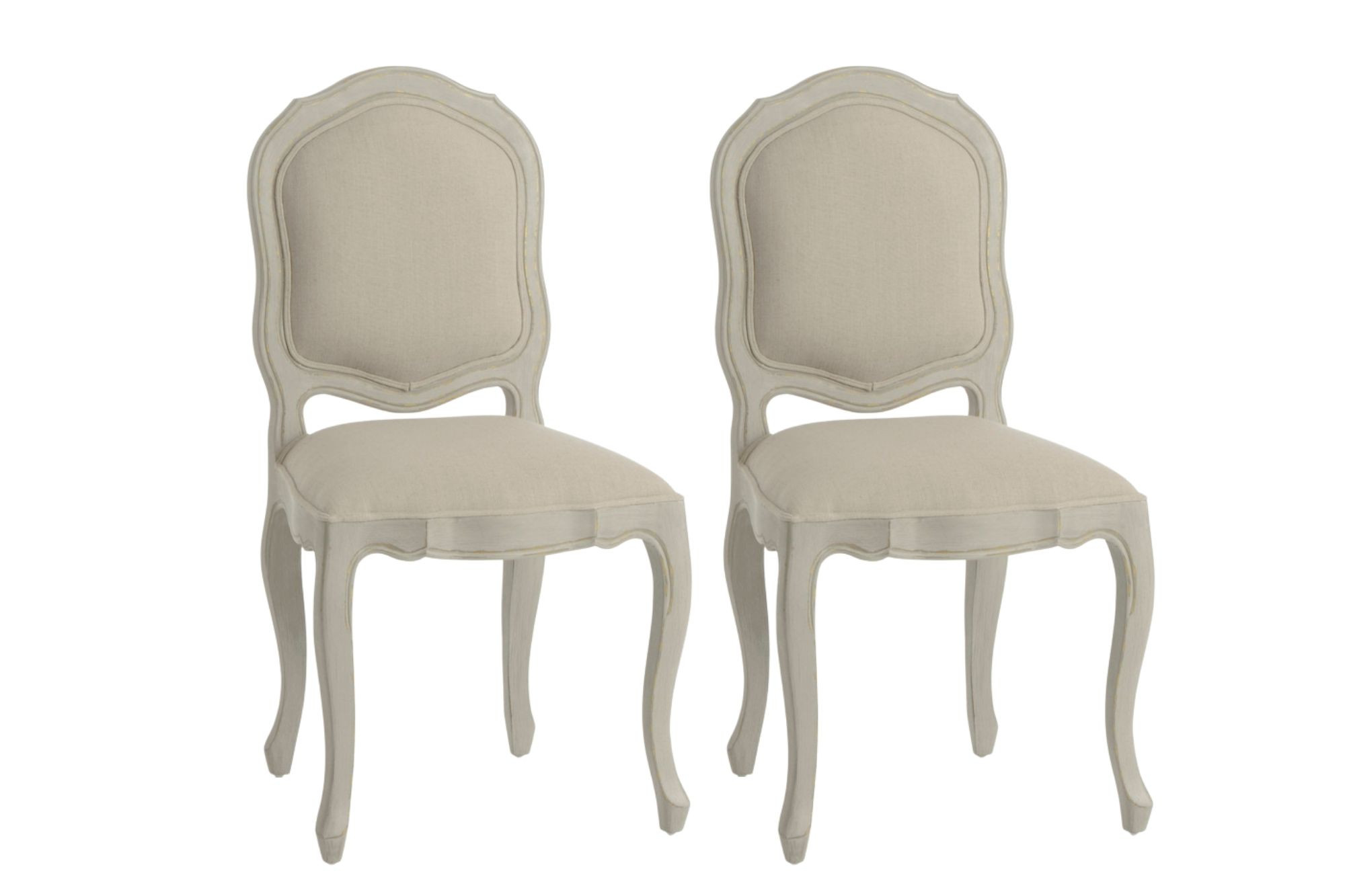 Chaise blanche de style baroque  bois et tissu (lot de 2)  Hellin