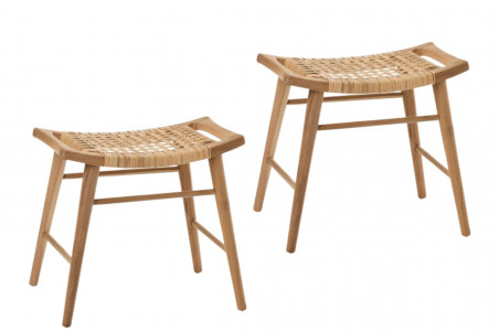 lot de 2 tabourets en teck et rotin