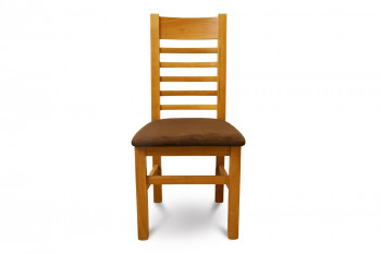 Chaise en bois clair avec assise en tissu chocolat