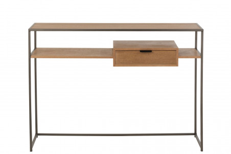 console design en bois et métal aménagée d'un tiroir