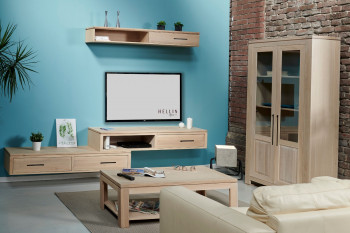 Ensemble meuble TV suspendu en chêne blanchi 3 éléments - BOSTON