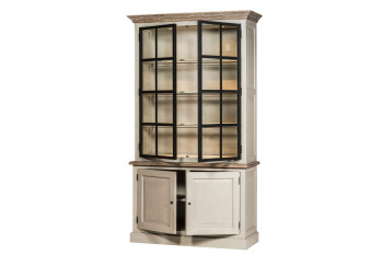 Buffet vaisselier en bois 2 portes vitrées éclairage LED - VILLAS