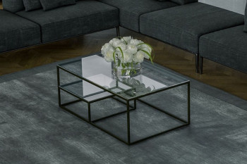 Table basse rectangulaire moderne en verre et métal - GABBY