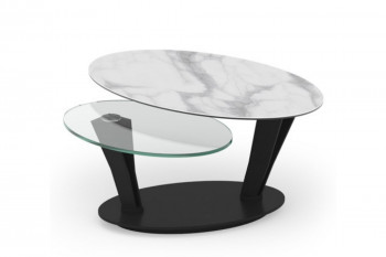 Table basse ovale double plateaux en céramique et verre - OLAIA