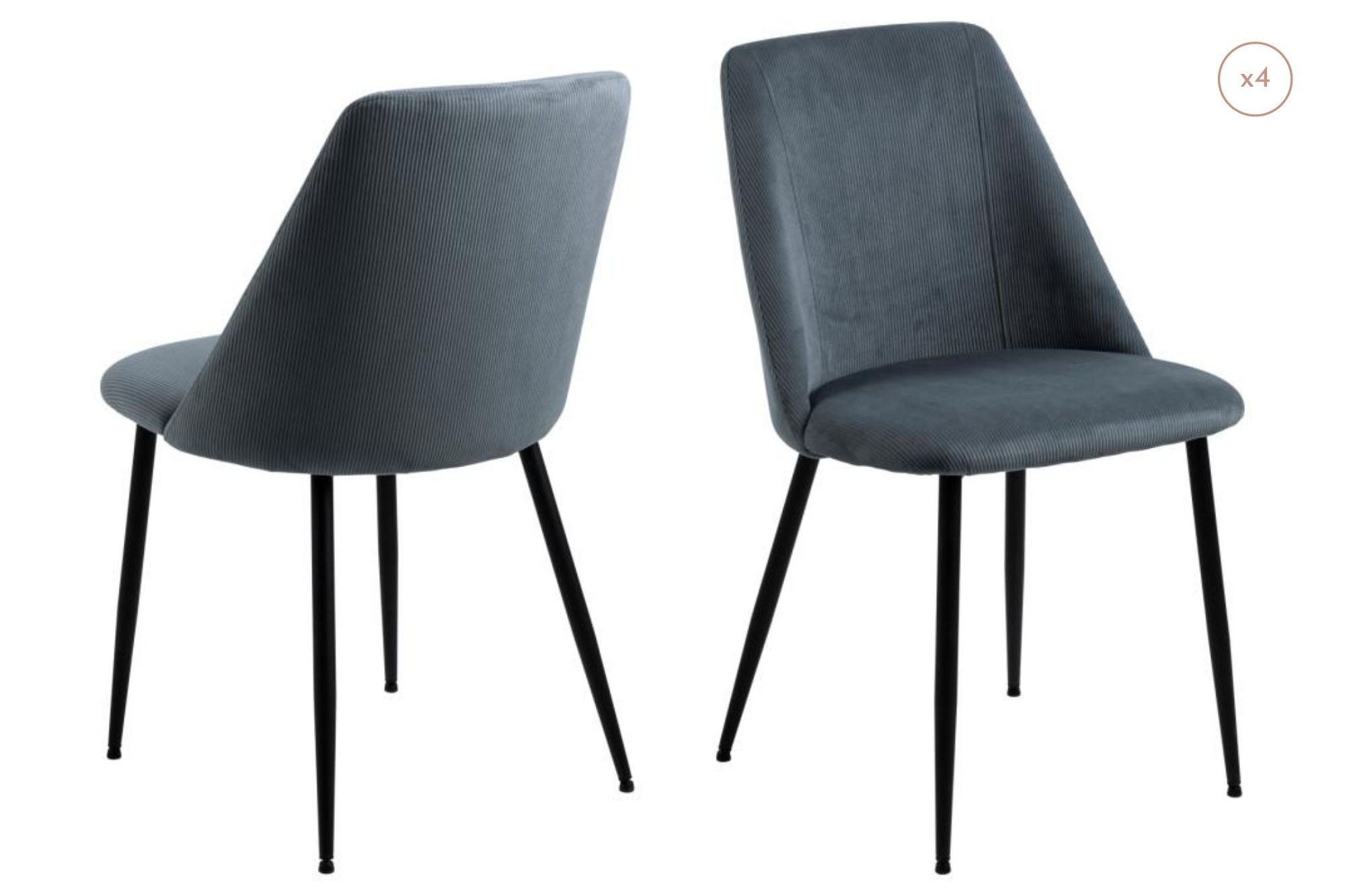 Chaises de salle à manger en velours côtelé et pieds métal noir (lot de 4)  ALINE - HELLIN