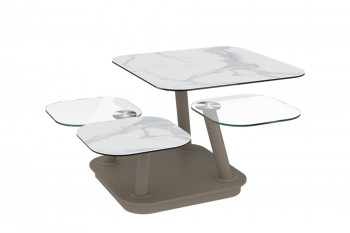 Table basse carrée 4 plateaux en verre et céramique et pieds taupe - QUALITZ