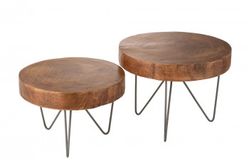 Tables basses rondes en bois et métal (set de 2) - GUMI
