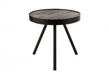 Table basse ronde en bois de manguier et métal L50 - MALKO