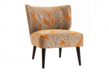Fauteuil crapaud en tissu imprimé feuilles ocre orange - BENA