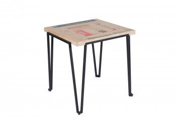 Table bistrot carrée en bois recyclé et pied métal L70 - DEMETER