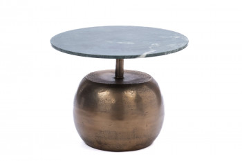 Table basse ronde en métal doré et marbre vert D59 - DAFNI