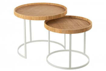 Table basse gigogne rondes en bois et métal blanc (set de 2) - MYSIA