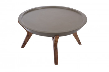 Table basse ronde en béton gris et pieds en acacia D80 - SALAZIE