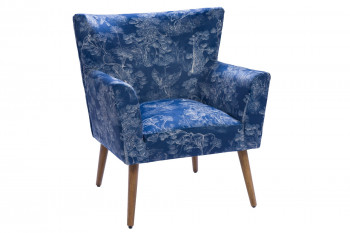 Fauteuil à accoudoirs en tissu peau de pêche bleu à motifs - HERON