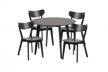 Table ronde en bois noir D105 + 4 chaises en bois noir - LETA