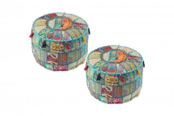 Poufs ronds en tissu à motifs (lot de 2) - MUMBAI