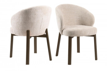 Chaises en tissu beige et pieds chêne fumé (lot de 2) - YUNA