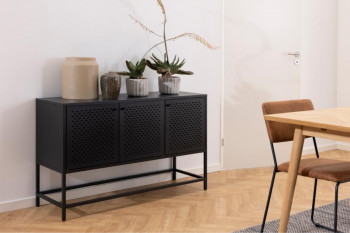 Buffet bas scandinave en métal noir 3 portes L125 - HARLOW