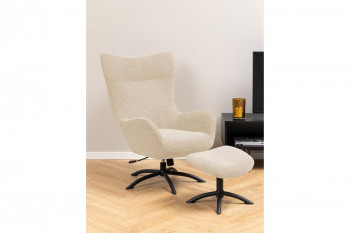 Fauteuil à oreilles pivotant avec repose-pieds en tissu - BRISTOL