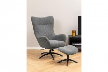 Fauteuil à oreilles pivotant avec repose-pieds en tissu - BRISTOL