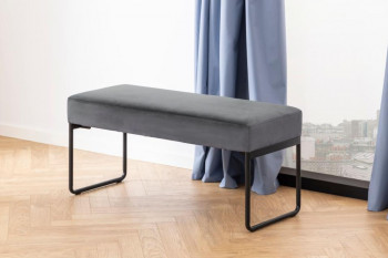 Banc en velours gris et pieds en métal L95 - VOLEK