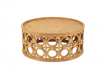 Table basse ronde sculptée en bois D78 - CAHUITA