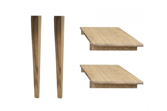 Lot de 2 rallonges bois 115 cm et pieds fuseau table ronde - VICTORIA