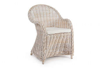 Fauteuil en rotin blanchi et coussin en coton - SAINT TROPEZ