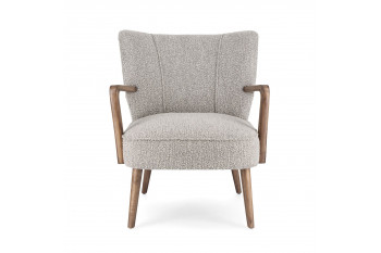 Fauteuil crapaud à accoudoirs en tissu bouclette gris - JIM