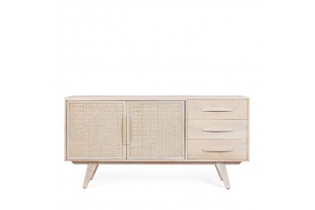 Buffet bas en bois de manguier blanchi 2 portes 3 tiroirs - SHANNA