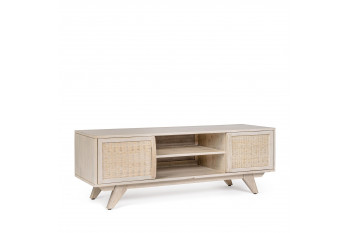 Meuble TV en bois de manguier blanchi 2 portes 2 niches - SHANNA