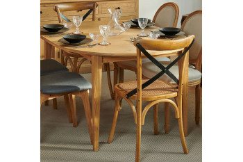 Chaises en bois massif et métal assise rotin (lot de 2) - BISTROT