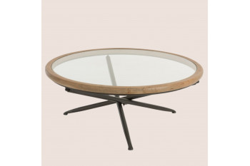 Table basse ronde plateau verre et bois D100 - LYRE