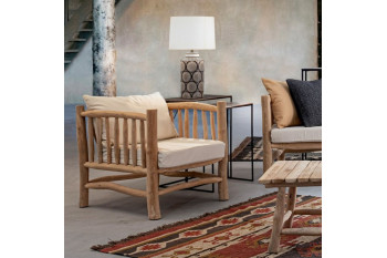 Fauteuil en teck et coussins en tissu - SAYELL