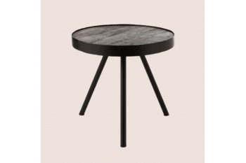 Table basse ronde en bois de manguier et métal L45 - MALKO