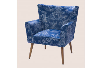 Fauteuil à accoudoirs en tissu peau de pêche bleu à motifs - HERON