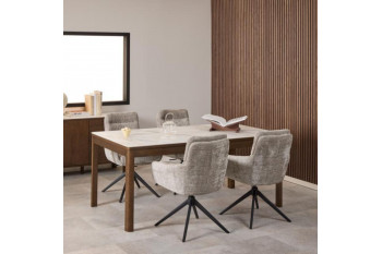 Table rectangulaire en céramique et chêne fumé 6 places L180 - SIMONE