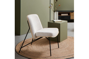 Fauteuil contemporain en bois et tissu bouclette - EMERICK