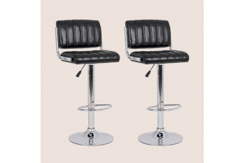 Tabourets de bar réglables chromés et simili noir (lot de 2) - EDDIE