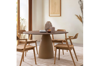 Table organique en manguier et métal crème 6 places L140 - SHIVA