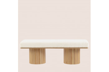 Banc 2 places en bois clair et tissu bouclette écru L120 - FLORIAN
