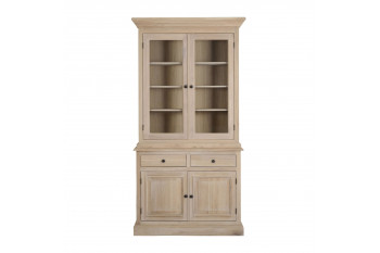 Buffet vaisselier en chêne blanchi 2 portes vitrées 2 tiroirs 2 portes bois - VICTORIA