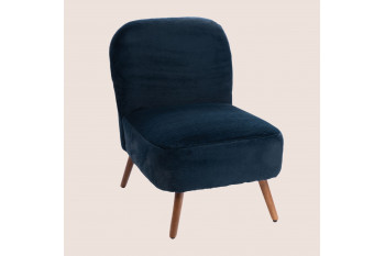 Fauteuil en tissu peluche uni et pieds en bois - INDIEN