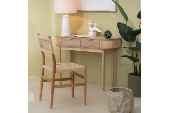 Chaises de salle à manger en bois et assise tressée (lot de 2) - SOFIA
