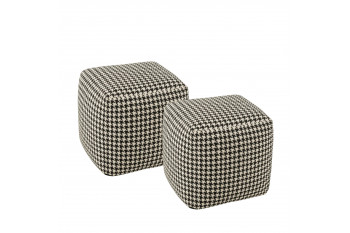 Poufs carrés en tissu pied-de-poule noir et blanc (lot de 2) - POULEA