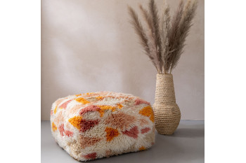 Pouf carré ethnique en laine multicolore - PATCHA